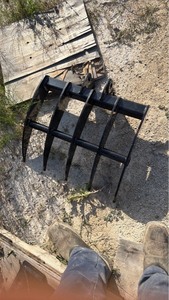lot 62 image: Mini excavator rake 4-Tine Claw Rake Garden Attachment