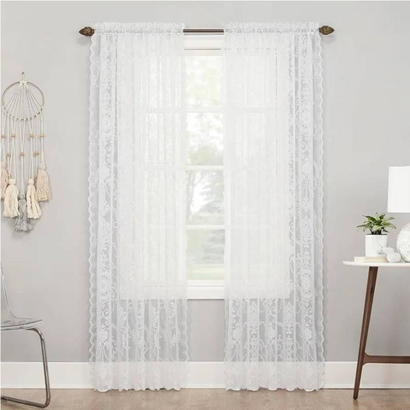 lot 37487 image: No. 918 Ariella Floral Lace Rod Pocket Curtain Panel, 58 x 84, White (1pack) - Retail $14