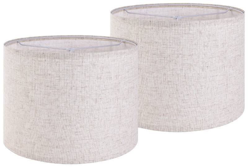 lot 37540 image: Set of 2 Drum Lampshades for Table, Floor & Bedside Lamps - 13  13  10 inch, Medium Beige Gray Shades - Natural Fabric Spider Fitter - Modern & Rustic Interiors - By GO&SO Assembly Required - Retail $39