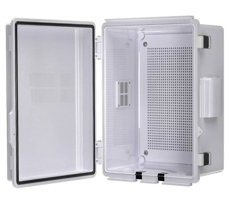 lot 37557 image: ABS Electrical Junction Box, Ventilated Design, Cable Grommets, IP65 Waterproof Enclosure, IndoorOutdoor Use with Mounting Panel. (Clear Cover, 8.7x6.7x4.3) - Retail $30