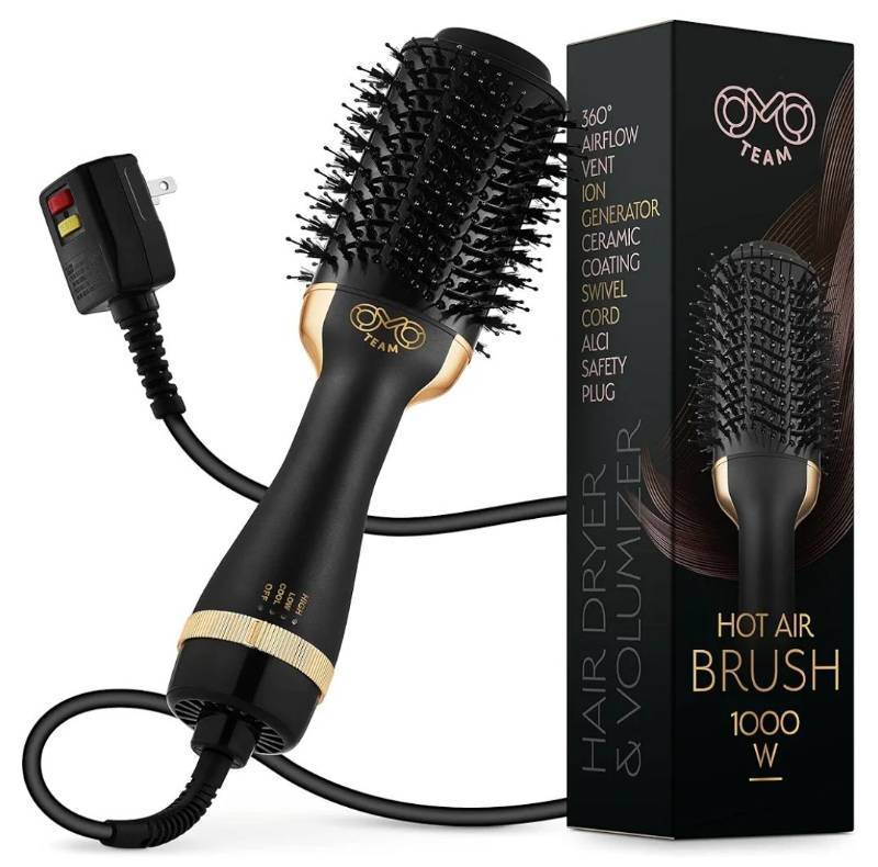 lot 37559 image: Professional Blowout Hair Dryer Brush, Black Gold Dryer and Volumizer, Hot Air Brush for Women, 75MM Oval Shape (Black Gold) - Retail $75
