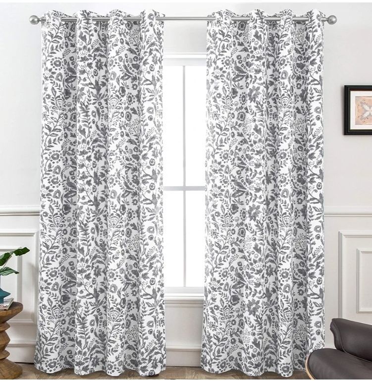 lot 37578 image: DriftAway Julia Blackout Curtains for Bedroom Gray Floral Watercolor Pattern Double Layer Thermal Insulated Sound Reducing Room Darkening Drapes for Living Room Grommet 2 Panels Each W52 x L96 Gray - Retail $47