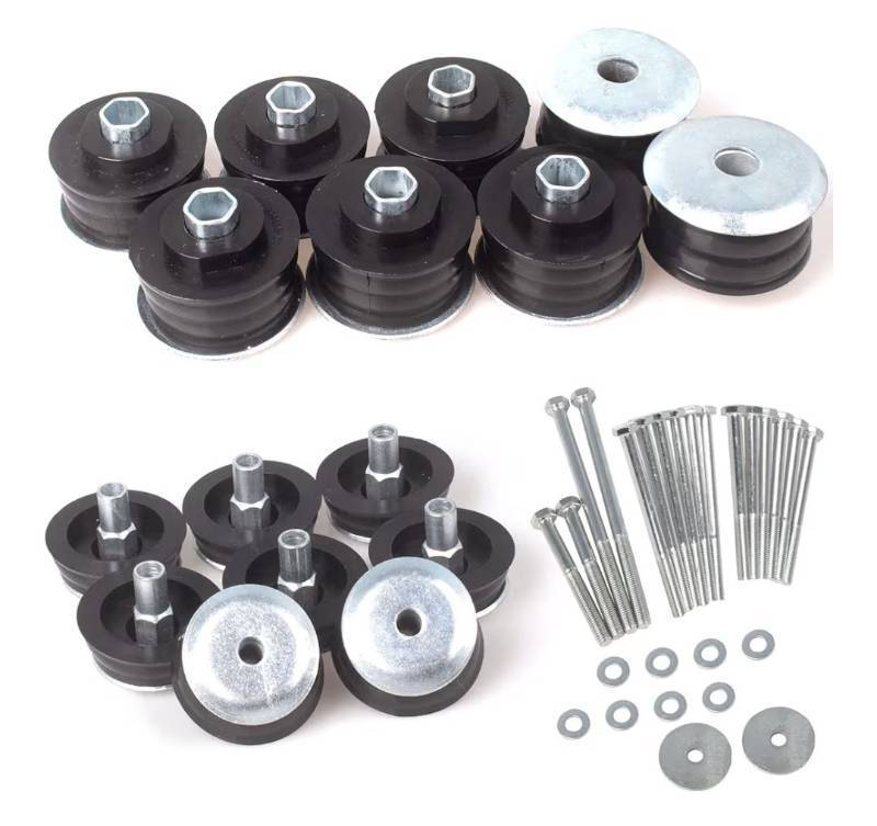 lot 37596 image: Body Mount Bushing Kit Compatible with Ford F250 F350 2008-2016 Super Duty 2WD 4WD, Polyurethane Cab & Body Mount Steel Sleeves & Hardware - Retail $75