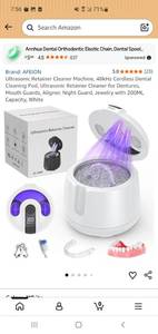 lot 58063 image: Ultrasonic Retainer Cleaner Machine, 48kHz Cordless Dental Cleaning Pod, Ultrasonic Retainer Cleaner for Dentures, Mouth Guards, Aligner, Night Guard, Jewelry with 200ML Capacity, White - Retail $15