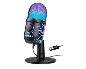 lot 58065 image: MRSDY Gaming Microphone, USB Computer Microphone for PC, Mac, PS45, Condenser Podcast Mic for Studio Recording, YouTube, Streaming, with Headphone Jack, Led Light, Mute, Gain, Noise Cancellation - Retail $25