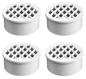 lot 58073 image: 4Pcs Outdoor Drain Cover, 70mm ID2.75 Insertion Size PVC Sewer Grate for Duct Opening- Fits Metric DN75 Pipe (75mm OD), Drain Grate Exhaust Pipes in Yard Roof Household Bathrooms and Kitchens - Retail $15