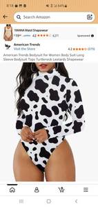 lot 58078 image: American Trends Bodysuit for Women Body Suit Long Sleeve Bodysuit Tops Turtleneck Shapewear  cow (s) - Retail $15