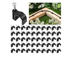 lot 58086 image: 100 Pcs Drip Irrigation 14 and 38 Tubing Mounting Clips, Firm and Easy to Install, Drip Irrigation Kit Connector, Black - Retail $8