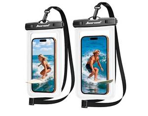 lot 58089 image: Waterproof Phone Pouch, Waterproof Phone Case with Crossbody Lanyard Compatible for iPhone 17 16 15 14 13 Pro Max Up to 8.9, Cellphone Dry Bag Travel Essentials for Beach -Clear-2Pack - Retail $8