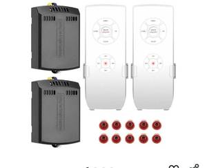 lot 58121 image: 2 Pack Small Size Universal Ceiling Fan Remote Control Kits, 3-in-1 Speed, Light and Timing Wireless Control Receiver for Ceiling Fan Lamp, Fit Hunter Harbor Breeze Westinghouse Honeywell and More - Retail $24