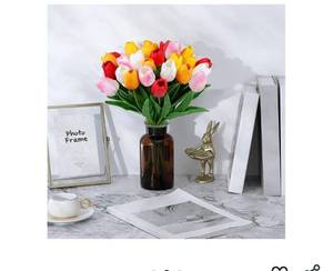 lot 58129 image: Fake Flowers Tulips Artificial Flower 15pcs Real Touch PU 14 for Spring Easter Home Kitchen Wedding Bouquet Bulk Mothers Gift Day Decorations(Assorted Colors,5) - Retail $12
