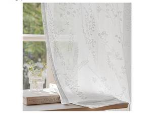 lot 58130 image: White Semi Sheer Light Filtering Curtains 72 Inches Long 2 Panels, Flower Pattern Drapes for Living Room Bedroom, Rod Pocket Sheer Window Treatments with Floral Design, 52x72 Inch - Retail $20