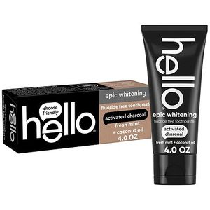 lot 58131 image: hello Epic Whitening Charcoal Fluoride Free Toothpaste  Fresh Mint  4.0 Oz Tube - Retail $6