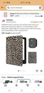 lot 58134 image: Case for 6.8 Kindle Paperwhite and Paperwhite Signature Edition (11th Generation, 2021 Released), Lightweight PU Leather Cover with Hand Strap, Auto SleepWake, Khaki Leopard Print - Retail $15