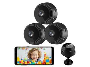 lot 58142 image: 3 Pack Mini Security Camera, 1080P HD WiFi Home Indoor Outdoor Camera for BabyPetNanny, IP Camera Remote Viewing for Security with iOS, Android Phone APP  (1 Camera only) - Retail $19