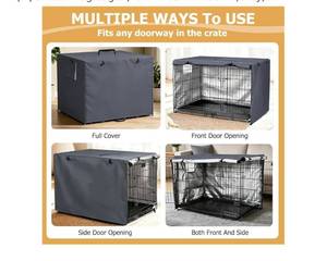 lot 58149 image: 48Inch Wire Dog Crate Cover, Durable Windproof Privacy Polyester Pet Kennel Covers, Breathable Blackout Cover for 123 Door Dog Cage. (48 L x 30 W x 33 H,Grey - Retail $25