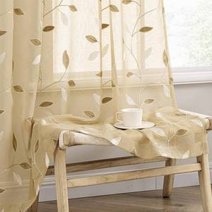 lot 58155 image: MIULEE Beige Sheer Curtains 2 Panels Embroidered Leaf Patterned Rod Pocket Floral Semi Sheer Faux Linen Window Curtains Drapes Set for Living Room Bedroom Dining Room, 52x84 Inches Long - Retail $22