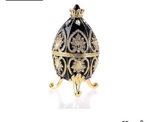 lot 58201 image: Faberge Egg Style Trinket Box, Enameled Jewelry Box Unique Decorative Metal Box Classic Ornaments Gift for Home Decor, Black - Retail $18