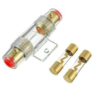 lot 58204 image: 4-8 Gauge AWG in-line 100A AGU Fuse Holder with 100 Amp AGU Fuses for Car Audio, Alarm, Amplifier, Compressors, Waterproof Inline Fuse Holders (100A) - Retail $8