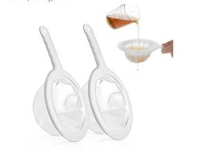 lot 58235 image: 2 Pcs 9 Ultra-Fine Nylon Mesh Strainer, 100200 Mesh, Fine Mesh Sieve Small Juice Strainer with�� Handle Yogurt Sieve Kitchen Plastic Colander Brine Shrimp Net for Nut Milk, Tea, Coffee, Honey, Wine - Retail $5