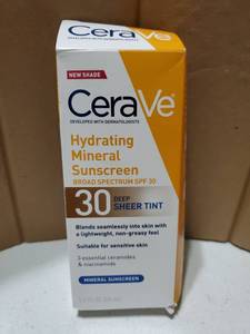 lot 58239 image: CeraVe Hydrating Mineral Sunscreen SPF 30 Deep Sheer Tint 1.7 fl oz - Retail $15