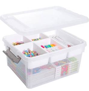 lot 58244 image: Plastic Storage Box with Removable Tray Craft Organizers and Storage Clear Storage Container for Organizing Bead, Tool, Sewing, Playdoh, Coloring Books - Retail $35