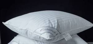 lot 58245 image: Goose Feather Pillow Blend with Polyester Bed Pillows 100% Cotton, Medium Firm Soft Support King Pack of 1, Stripe White - Retail $25