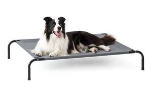 lot 58246 image: Elevated Cooling Dog Bed for Large Dogs, Portable Indoor & Outdoor Raised Pet Dog Cat Cot, Durable Summer Frame with Breathable Mesh, Grey, 48 inches, MISSING one bolt. - Retail $34