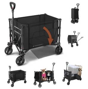 Collapsible Wagon Converts to Bench, 220lbs Foldable Wagon Cart with Wheels, 120L Shopping Cart for Groceries Folding Utility Wagon for Beach, Garden, Camping, Sport. VISIBLE USE ON TIRES. - Retail: $49