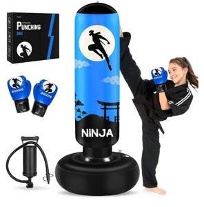 lot 58252 image: Punching Bag for Kids, Kids Boxing Set with Boxing Gloves 66 Large Inflatable Punching Bag, Gifts for Boys & Girls Age 5-12 for Practicing Karate, Taekwondo - Retail $33