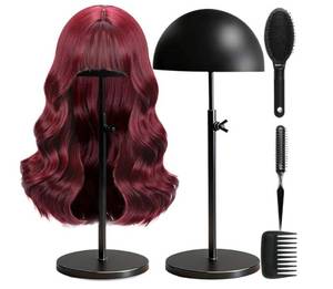 lot 58260 image: Wig Stand 1Pack Full-Iron Black Wigs Head Adjustable High 12.2����-22.5���� Wig Head Stands, Wig Holder for Display Storage Styling, Sturdy Wigs Stand with Head - Retail $25