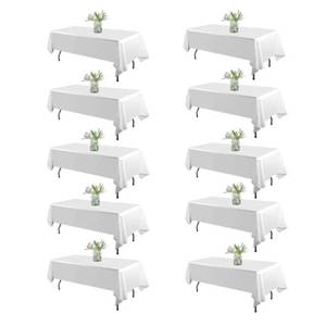 lot 58261 image: 10 Pack White Table Cloth Rectangle Tablecloths 60X102 Inch, Polyester Table Cloth for 6 Foot Rectangle Tables, Wrinkle Resistant Washable Fabric Table Covers for Party, Wedding Banquet - Retail $40