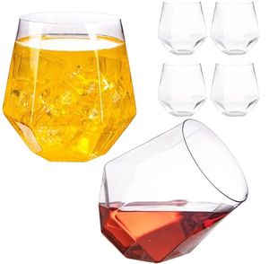 lot 58262 image: 32 Pack Clear Plastic Stemless Wine Glasses, 12 Oz Clear Plastic Diamond Glasses, Disposable Whiskey Glasses for Birthday, Housewarming Wine Glasses For White Wine - Retail $30