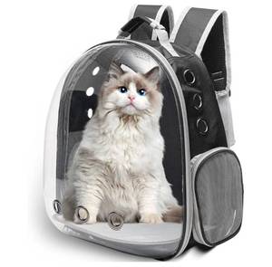 lot 58263 image: Large Cat Backpack Carrier for Travel and Hiking Transparent Pet Bubble Backpack for Cats up to 20lbs with Ventilation and Padded Straps(Black) - Retail $21