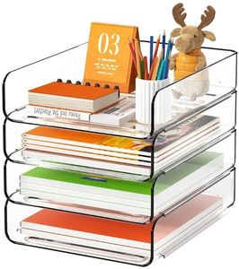 lot 58264 image: 4-Tier Acrylic Paper Tray Organizer, Clear Stackable Desk File Organizer for Documents, Files, Letters, A4 Paper, Books, Notes, Mail & Paper Storage, Office Classroom Home - Retail $20