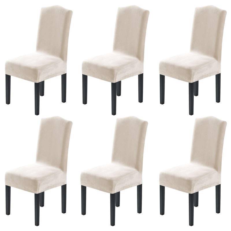 lot 23865 image: H.VERSAILTEX Dining Chair Covers Velvet Stretch Chair Covers for Dining Room Set of 6 Parson Chair Slipcovers Chair Protectors Covers, Soft Thick Solid Velvet Fabric Washable, Ivory - Retail $43
