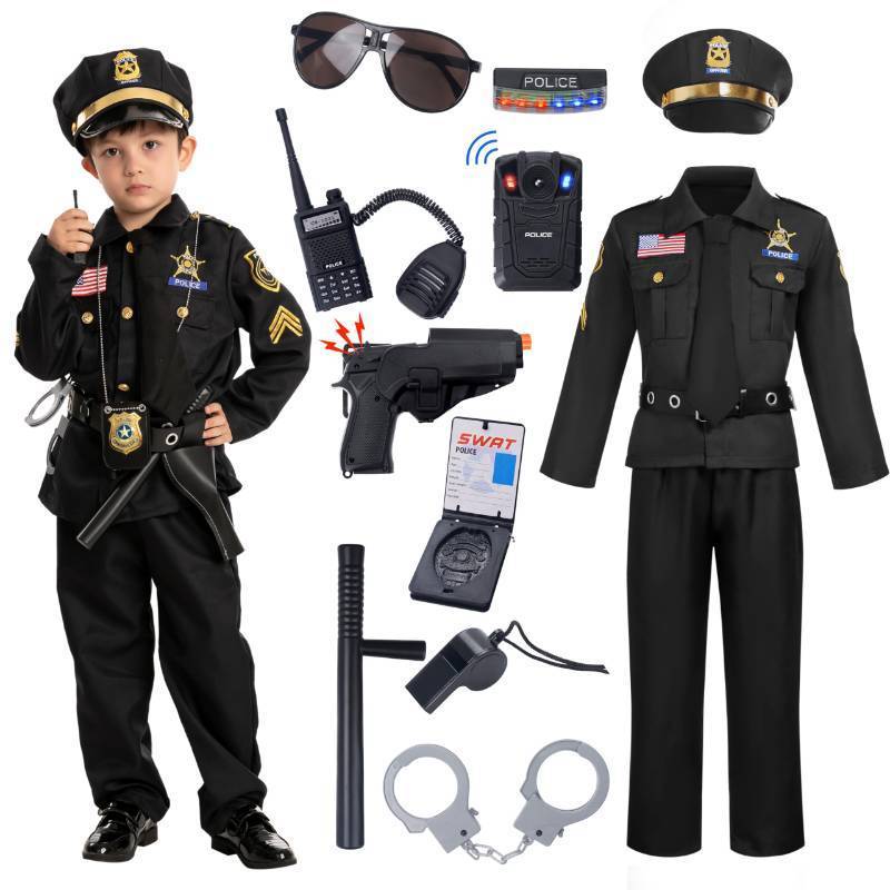 lot 25131 image: Spooktacular Creations Halloween Police Costume for Kids, Black Police Officer Costume for Boys, Toddler Cosplay RolePlay Themed Party (Medium, 8-10 yrs) - Retail $30