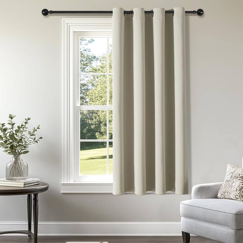 lot 25154 image: ChrisDowa Grommet Blackout Curtains for Bedroom - Thermal Insulated Room Darkening Curtains for Living Room (1 Panel Set, Beige,52W x 63L) - Retail $23