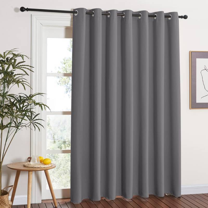 lot 25169 image: NICETOWN Grey Blackout Patio Sliding Door Curtains 84 inch Length, Grommet Room Divider Thermal Insulated Curtain Drapes for French DoorLiving Room (Gray, W100 x L84, 1 Panel) - Retail $18