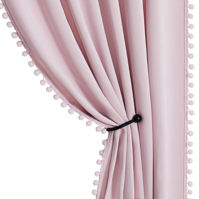 lot 26655 image: StangH Pink Blackout Curtains for Nursery Girls Room, Thermal Insulated Pompom Room Darkening Curtain Drapes for Babies, Short Cute Curtains for KitchenSmall Window, W52 x L63, 2 Panels - Retail $27
