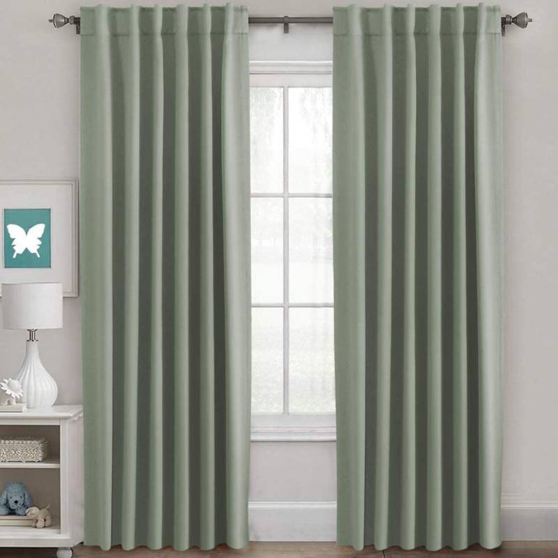 lot 26660 image: H.VERSAILTEX Blackout Curtains Thermal Insulated Window Treatment Panels Room Darkening Blackout Drapes for Living Room Back TabRod Pocket Bedroom Draperies, 52 x 96 Inch, Light Sage,2 Panels - Retail $39