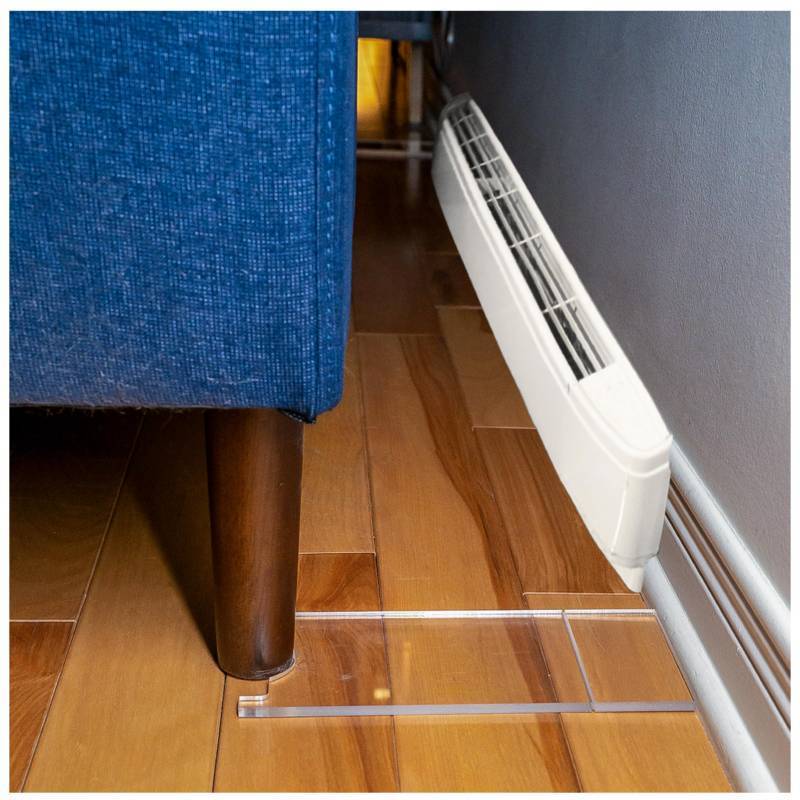 lot 31301 image: Vianetrix Couch Wall Spacer, Clear Acrylic Couch & Bed Stopper (2-Pack), Adjustable Furniture Wall Spacer for Sofa, Bed, Headboard & Cabinet, Protects Walls, Keeps Space for Outlets - Retail $10