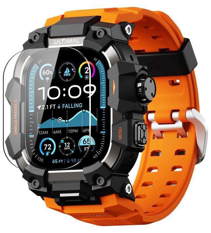 lot 31309 image: ULTIMAL Rugged Case with Band for Apple Watch 49mm,Compatible with Apple Watch Ultra 321, Military Grade Shockproof Bumper Cover for iWatch Tactical Band Men (49mm,Orange) - Retail $40