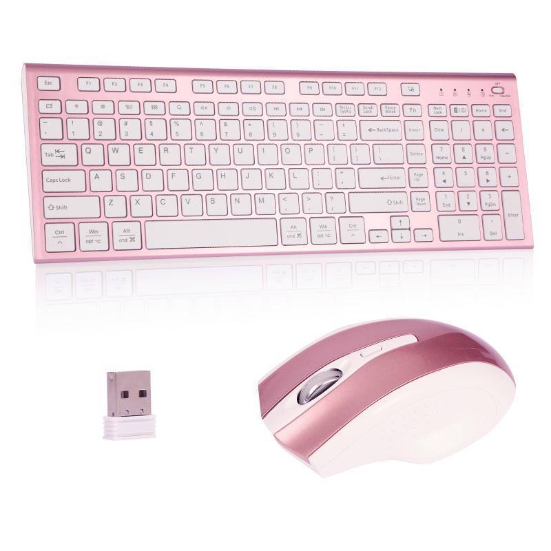 lot 19455 image: KANG RUI Wireless Keyboard and Mouse Set, 2.4G USB Silent Ultra-Thin Compact Full-Size Keyboard, Compatible with PC, Windows, Mac, MacBook (Rose Gold) - Retail $35