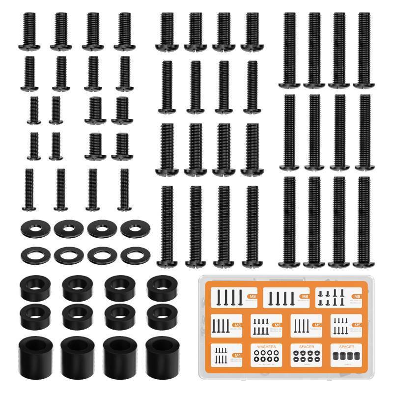lot 25086 image: WALI Universal TV Mounting Hardware Kit Set Includes M4 M5 M6 M8 TV Screws and Spacer Fit Most TVs up to 80 inch (UVSP), Black - Retail $10