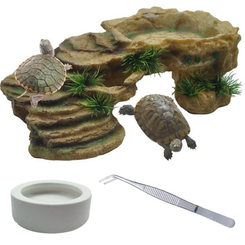 lot 25100 image: kathson Turtle Basking Platform,Tortoise Resin Climbing Rock Rectangular Resting Terrace Tank Accessories,Reptiles Dock Hide Cave Habitat Decoration for Bearded Dragon Lizard Geckos Spiders (3 PCS) - Retail $16