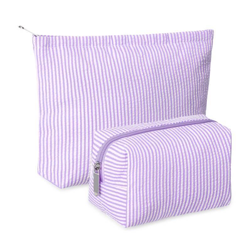 lot 26541 image: Huhumy 2 Pcs Makeup Bag Set Cute Cosmetic Pouch for Women Seersucker Travel Toiletry Bag Preppy Small Makeup Purse Pouch Aesthetic Skincare Brushes Storage Organizer for Valentine Women(Purple) - Retail $12