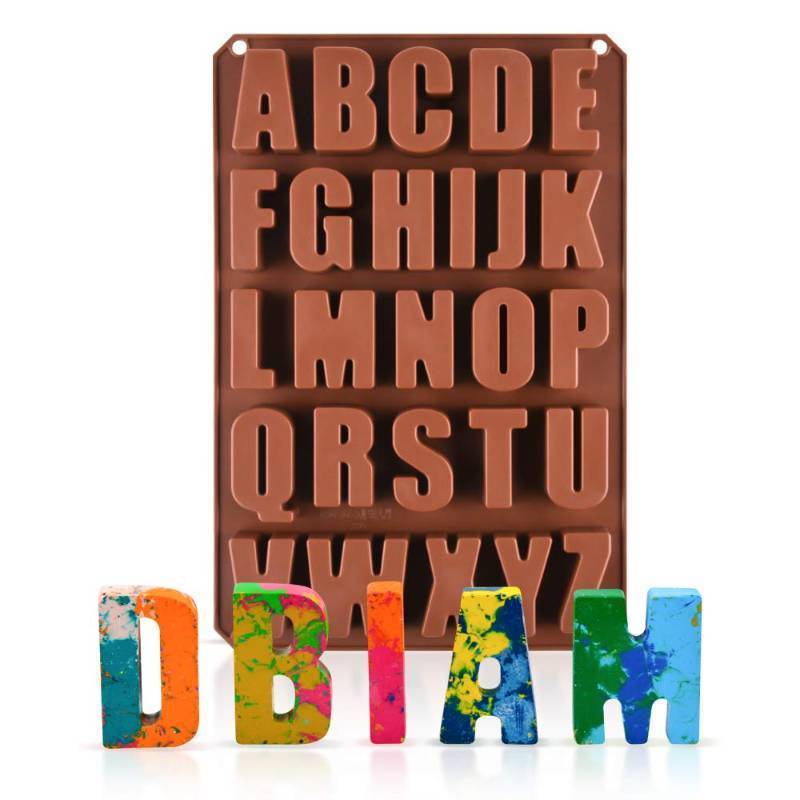 lot 26554 image: 26 Cavities Large Letter Molds Silicone Alphabet Mold for Crayon, Resin, Chocolate, Candy, Wax, Cake Baking Decor (1) - Retail $10
