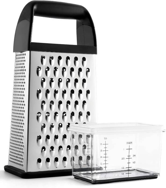 lot 31285 image: Urbanstrive Cheese Grater With Container Box Grater Stainless Steel Graters for Kitchen Cheese Shredder Parmesan Shredder Kitchen Gadgets Kitchen Tools Kitchen Gifts for Chef Dishwasher Safe Zester - Retail $10