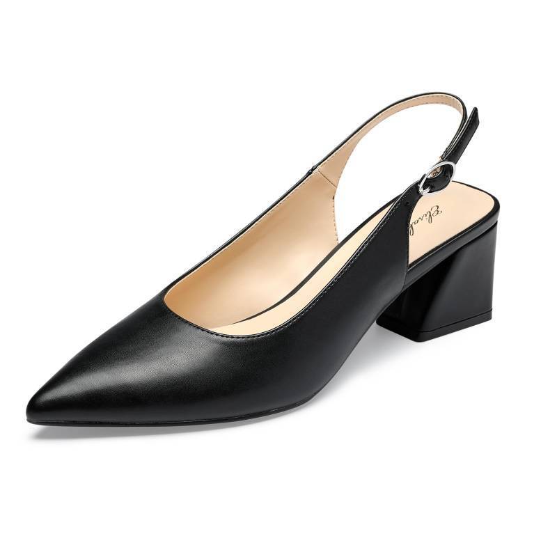 lot 19380 image: GENSHUO Womens Slingback Closed Toe Chunky Heel Pumps-2.36 Inches-Office Wedding Party Dress Shoes Black - Retail $40